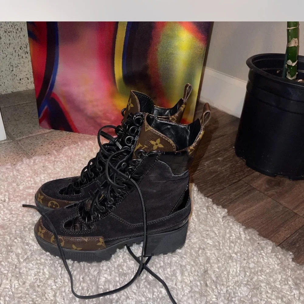 Louis Vuitton Black and Brown Combat Boots - Picture 2 of 7